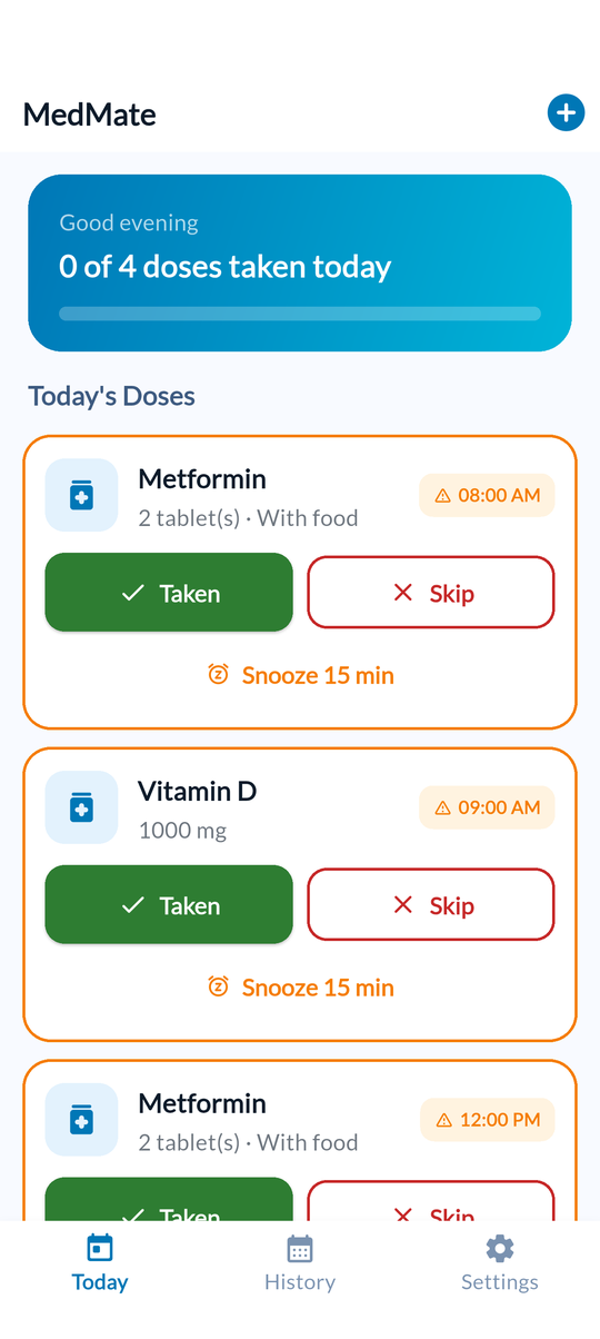 MedMate today screen