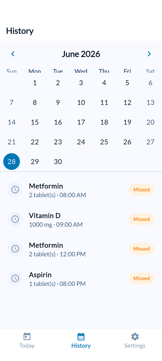 MedMate history screen