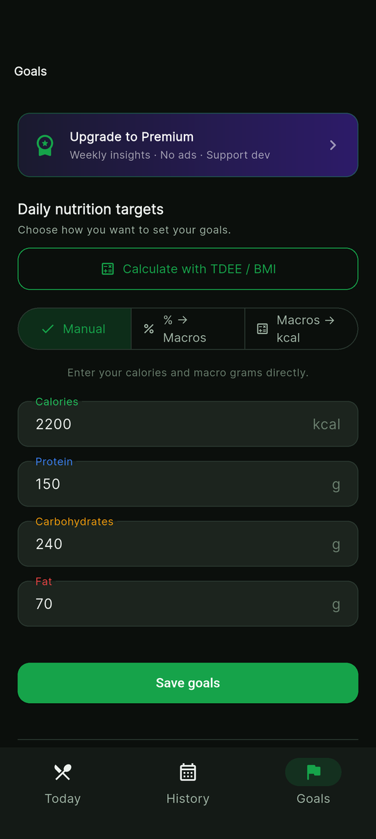 PlateSimple goals screen