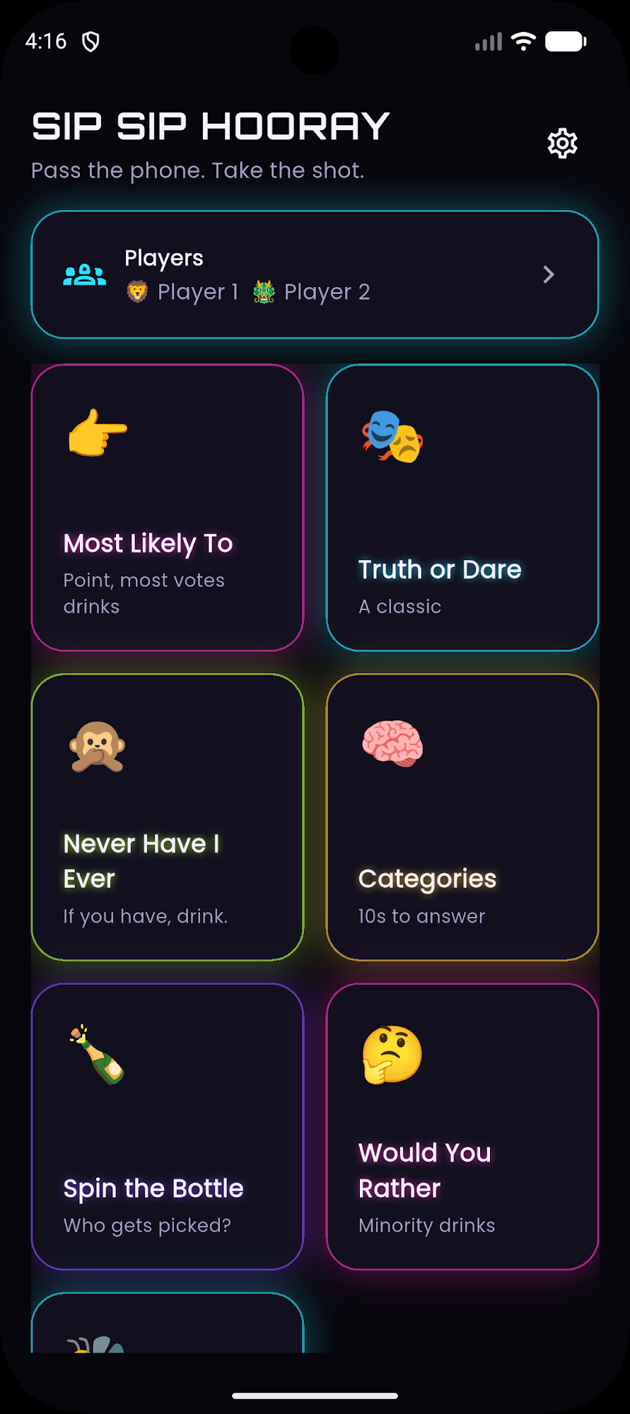 Sip Sip Hooray screenshot mode selection