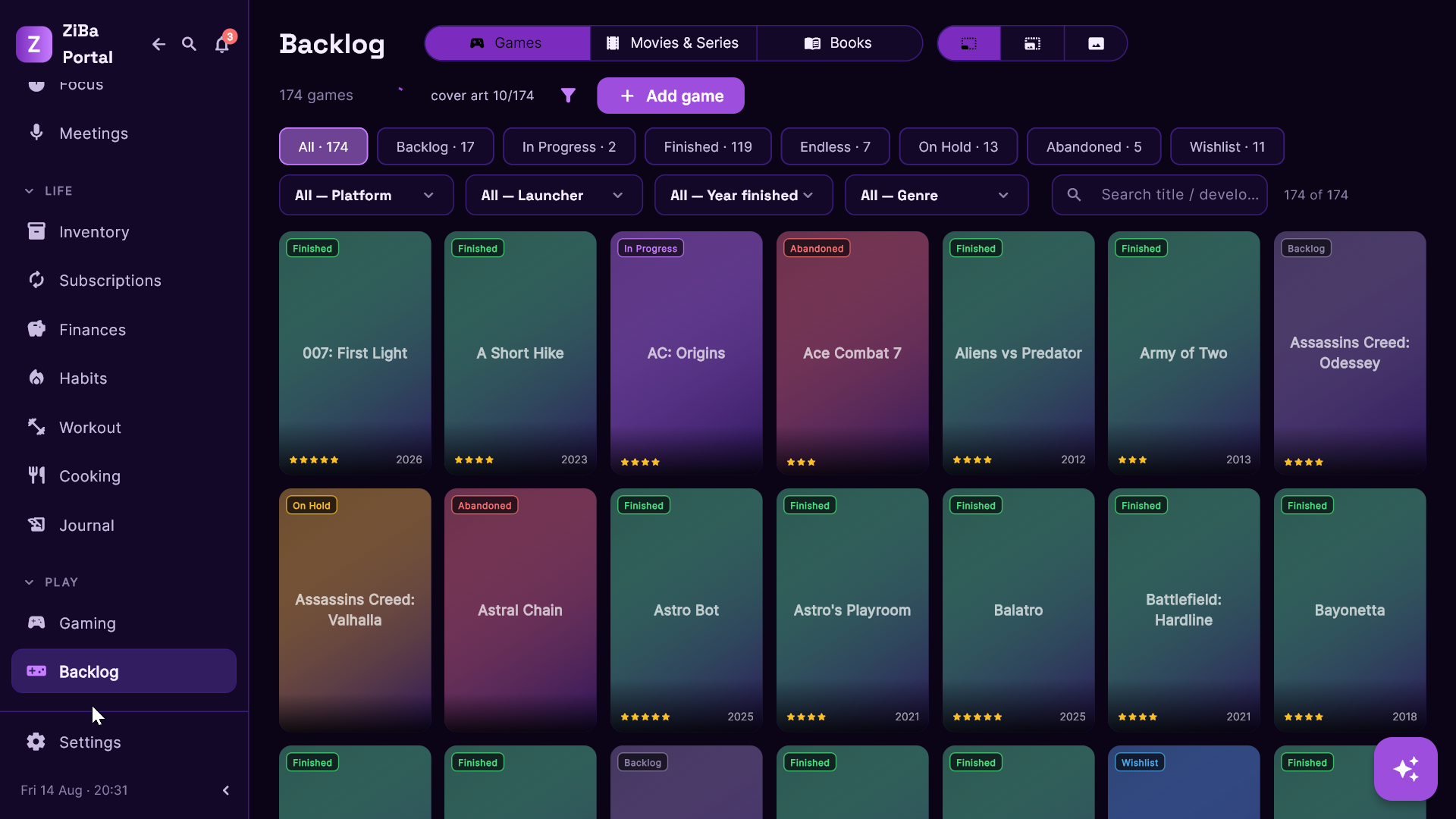 ZiBa Portal backlog