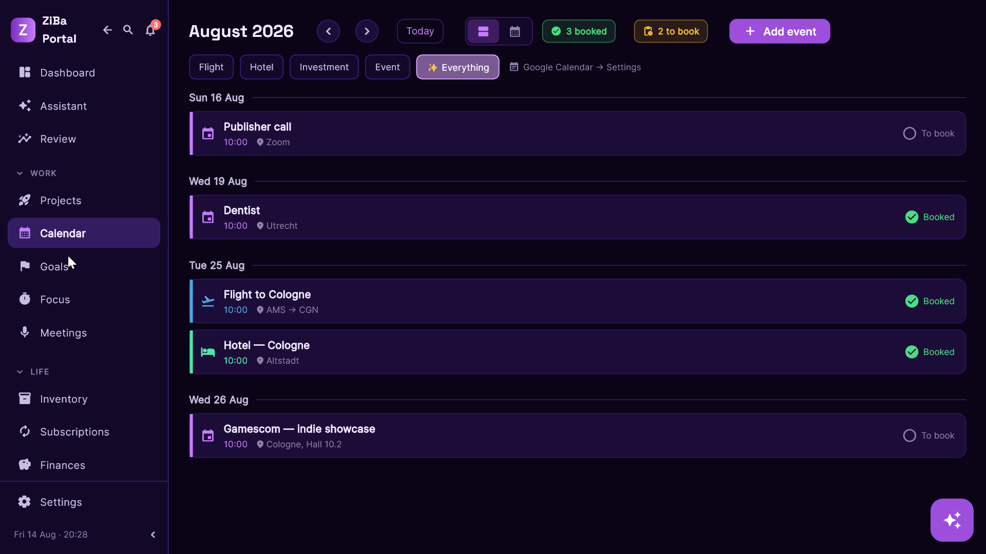 ZiBa Portal calendar